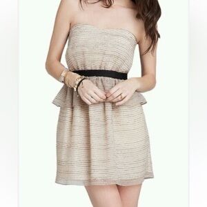 BCBGeneration Beige Shimmer Strapless Peplum Dress NWT